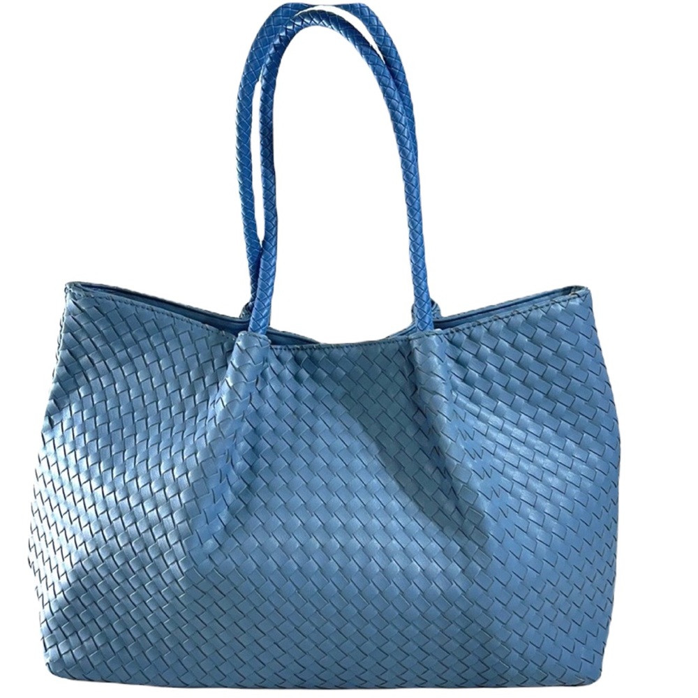 Lulu Dharma Blue Vegan Leather Napa tote handbag